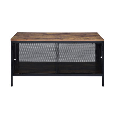 Table basse rectangulaire à 4 portes coulissantes avec options en chêne antique et noir - Pièce essentielle de salon