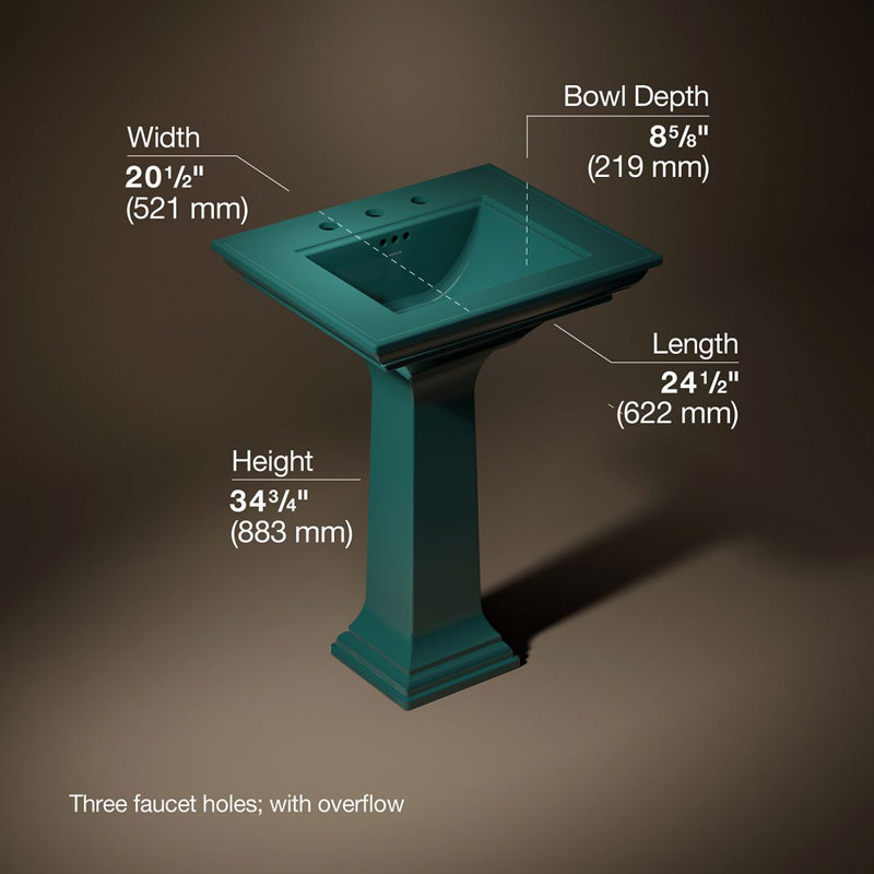 Memoirs® Stately 24" Pedestal Bathroom Sink with 4" Centerset Faucet Holes, 8" Centers, 34.75" H x 20.5" W x 24.5" L, Teal