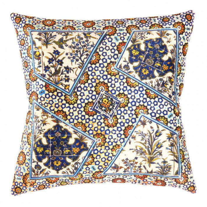 Throw Square Pillow Cover & Insert, Ivory/Navy Blue/Malibu/Gold Floral