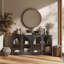 Buffet arqué avec portes et tablette en verre, ébène-951468254