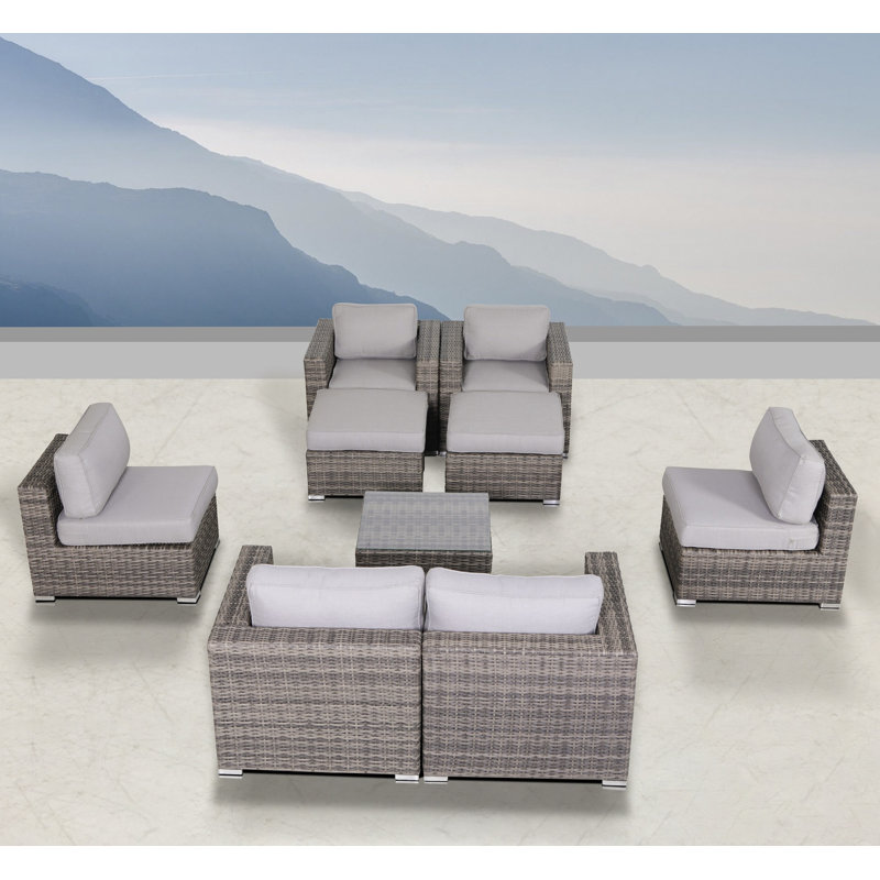 Ensemble de conversation pour 6 personnes avec coussins Demarest