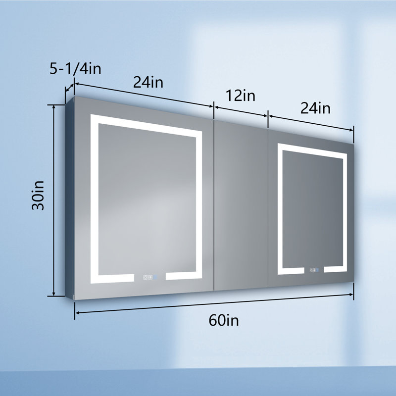 Krishanna 60'' W 30'' H Recessed or Surface Mount Frameless Medicine Cabinet with LED Lighting