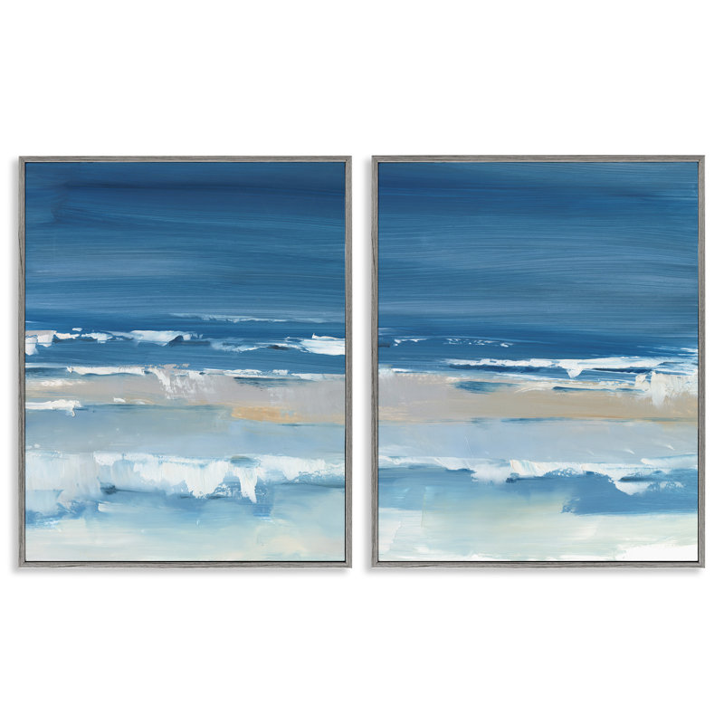 Crashing Beach Wave Shore, ensemble de 2 estampes grises encadrées par Ethan Harper, H 30 po x l 24 po