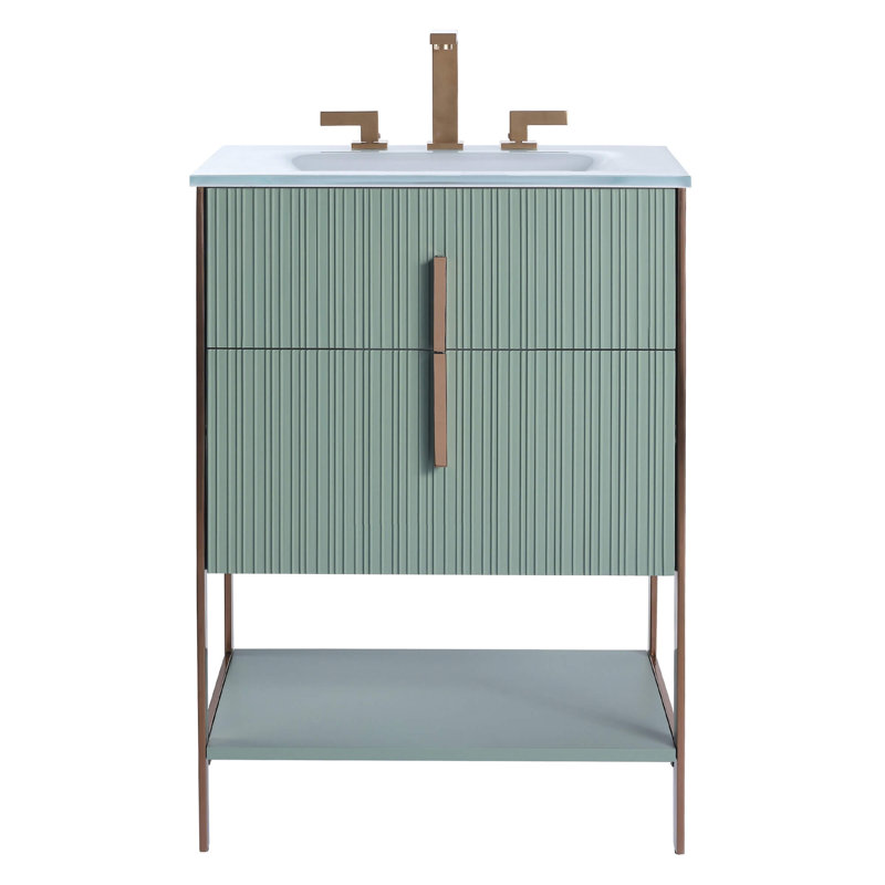 Mirutil Single Bathroom Vanity with Top, Rose Gold, Mint Green