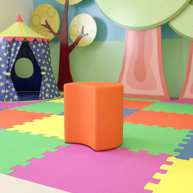Orange Plywood Moon Ottoman for Classrooms, 18" Seat Height