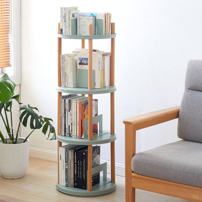 Étagère de rangement, bibliothèque rotative à 360 °, bibliothèque à 4 niveaux avec espace de rangement de grande capacité, support de rangement multifonctionnel, conception compacte, étagère debout pour le salon, la chambre à coucher, la salle d'étude, la cuisine