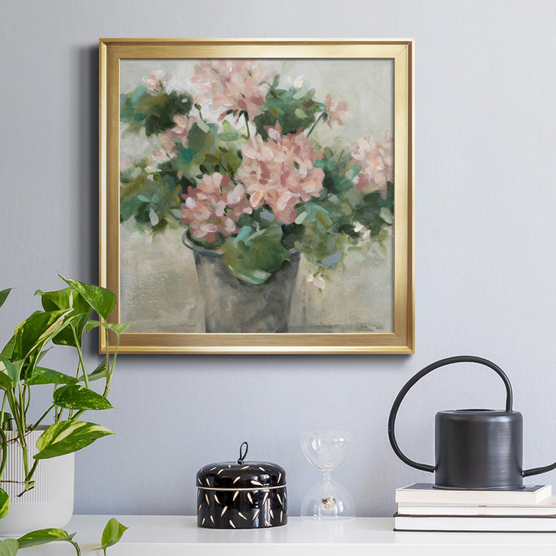 " Potted Geranium " Painting Print, Gold, 17.5" H x 17.5" W x 1.5" D