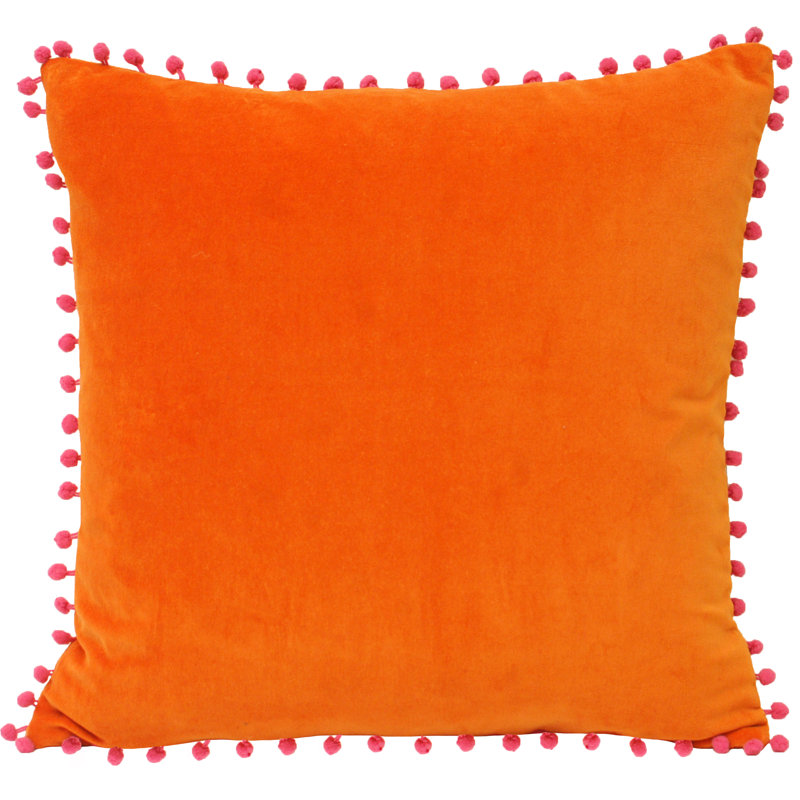 Fida Velvet Pom Pom Cushion Cover, Orange