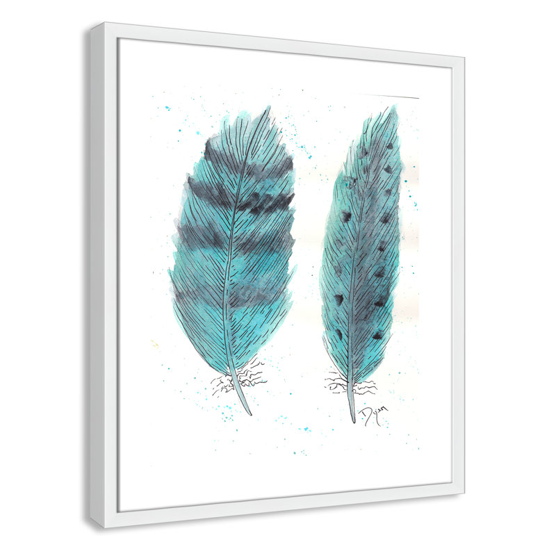 «Feathers in Turquoise II», art encadré, H 25,5 po x l 21,5 po x P 1,18 po, Cadre blanc