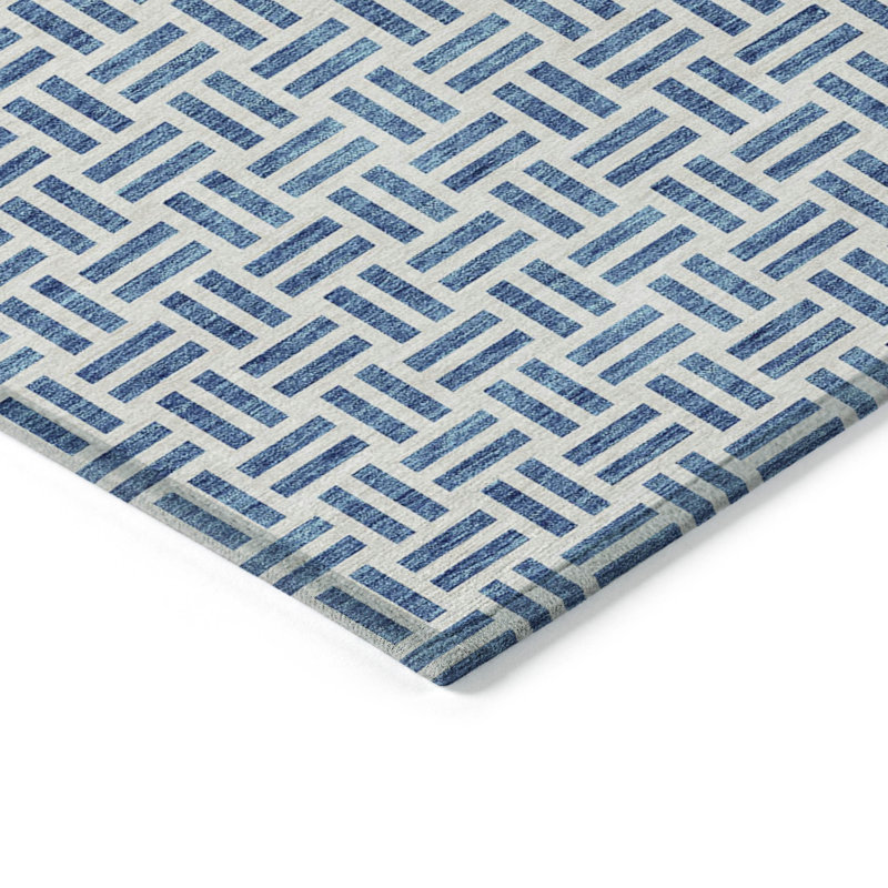 Tapis intérieur lavable à motif géométrique bleu denim 3 pi x 5 pi
