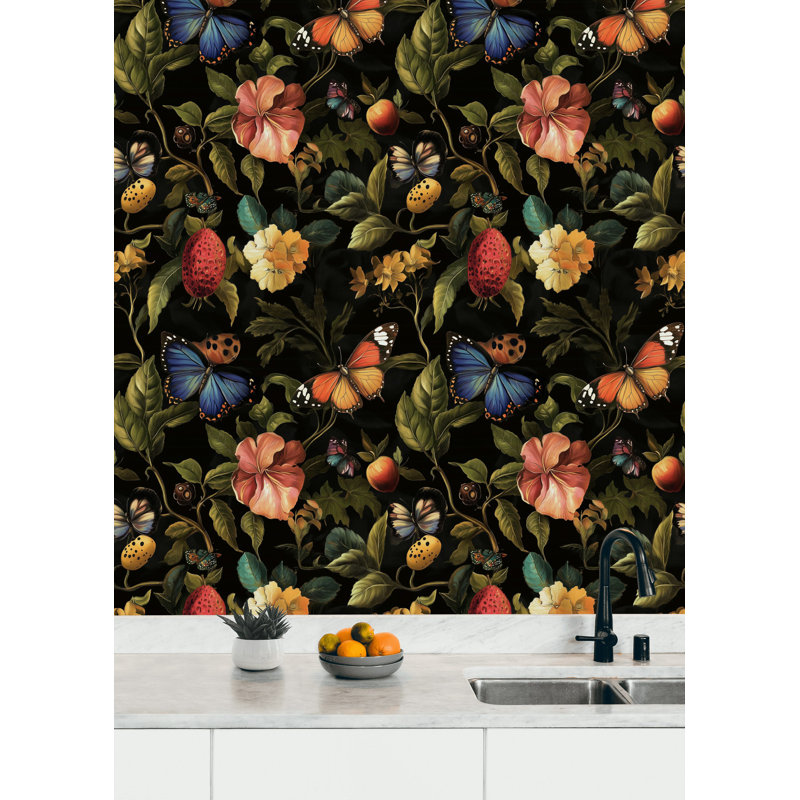 Rouleau de papier peint foncé à motif floral exotique Fruit Paradise