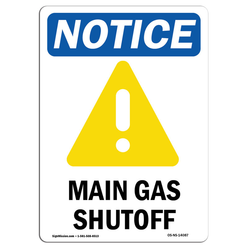 Panneau principal d'arrêt du gaz avec symbole