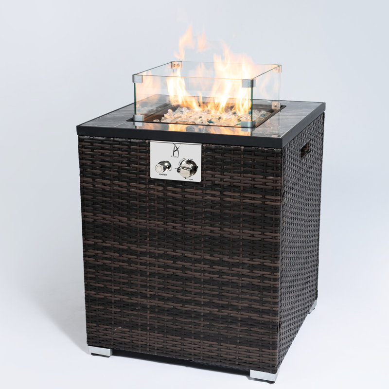28inch Gas Fire Table - Stainless Steel Burner, Included Rain Cover Garden Corner Fireplace Ceramic Tile Top, Flame Adjustable