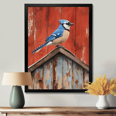 Geai bleu sur le toit de la grange - reproductions d'art mural animaux