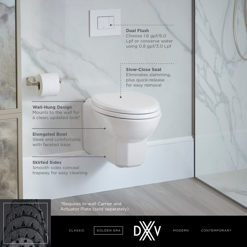 Belshire Wall Hung  1.6/0.8 Gpf Dual Flush Elongated Toilet Bowl With Seat
