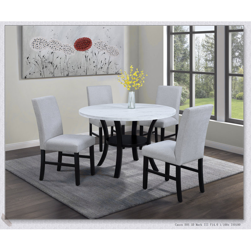 Ensemble de salle à manger 5 pièces Contemporary avec table en marbre et chaises rembourrées grises