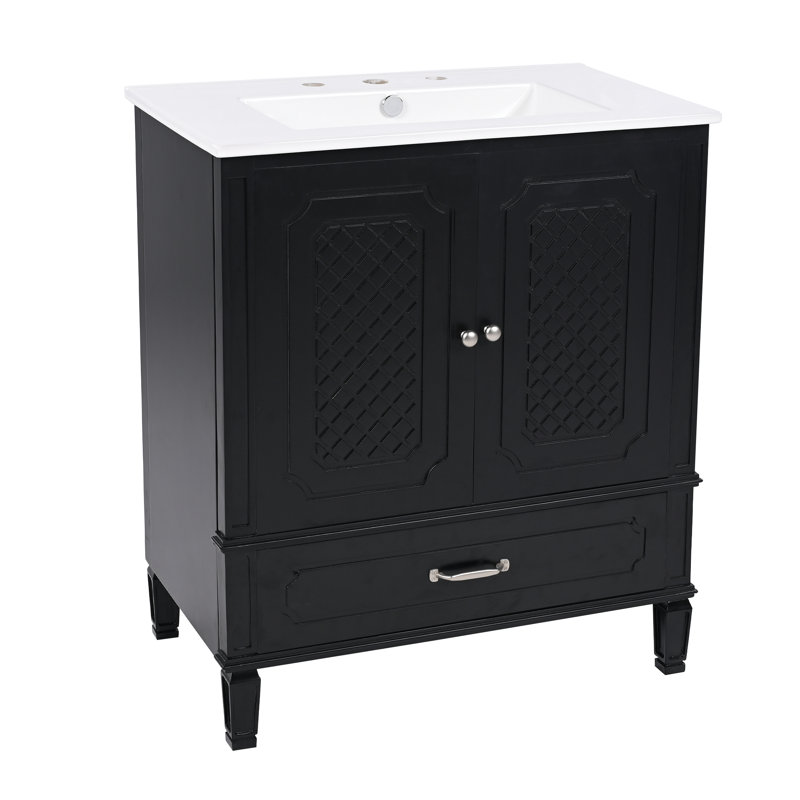 Meuble-lavabo 30 po avec comptoir en céramique, Noir, noir, noir, noir
