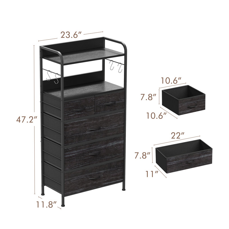 5 Drawers Dresser For Bedroom With Shelf, Chest Of Drawers, Tall Fabric Storage Dresser For Living Room, Black