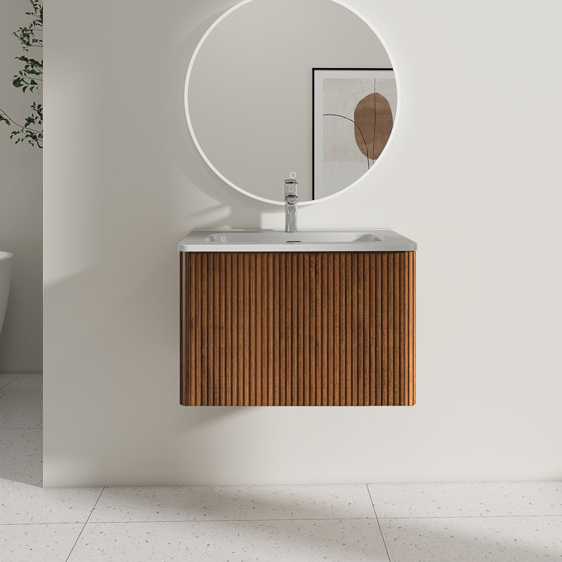 Meuble-lavabo simple 24 po avec lavabo en céramique, Noyer