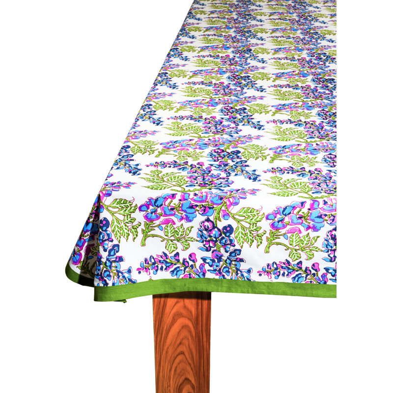 Bluebell Symphony Block Print Cotton Tablecloth