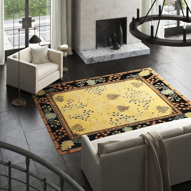 Donegal Branches Wool Oriental Area Rug in Beige/Black, Rectangle 8' x 10'