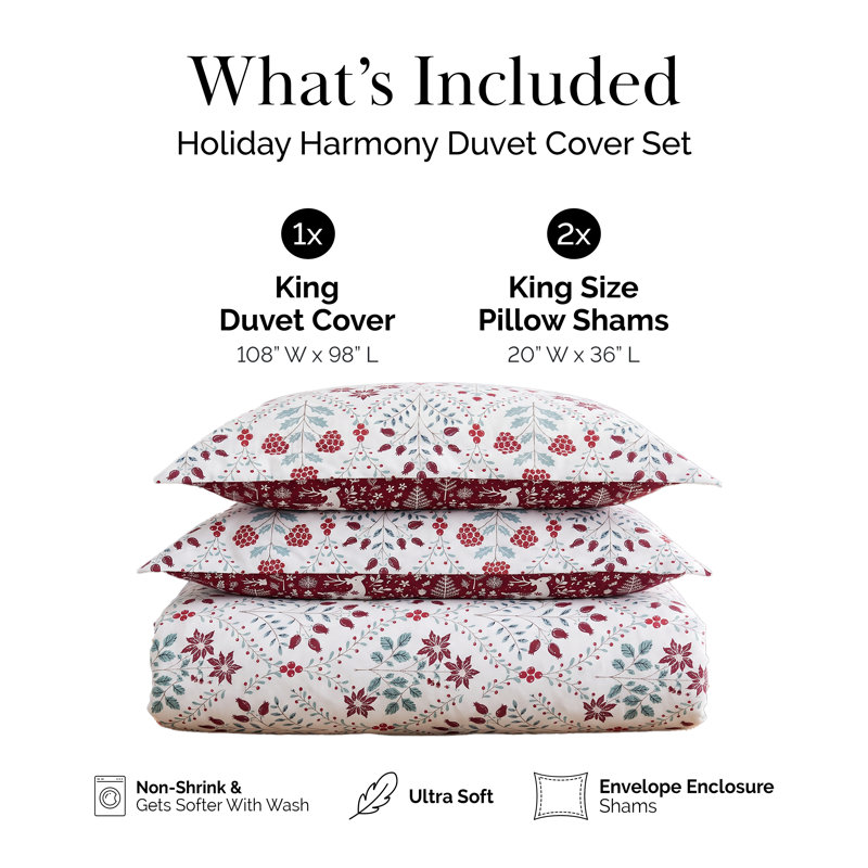 Ensemble de housse de couette réversible Holiday Harmony de Southshore Fineensens, King Duvet Cover + 2 King Pillow Shams