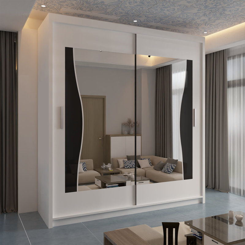 Modern Sliding Door Wardrobe with Mirrored Glass Finish – Multiple Sizes (120cm, 150cm, 180cm, 203cm), White