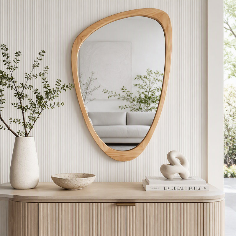Miroir décoratif irrégulier, 20 po x 30 po, Chêne