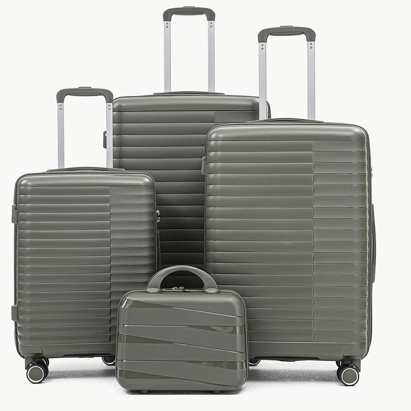14 "/ 20" / 24 "/ 28" 4 pièces / ensemble dans un bagage à roulettes en PP, une valise de transport, une tringle en fer, une serrure à mot de passe à combinaison, un étui à cosmétiques de 14 po (vert)