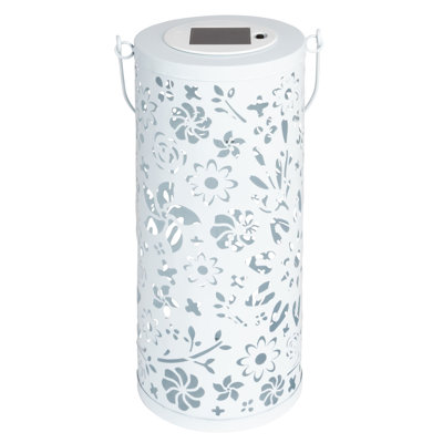 Punched 12'' Solar Powered Integrated LED Cylinder Lantern