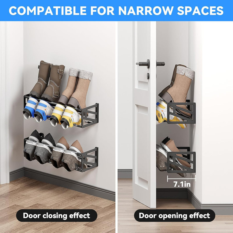 Ensemble de 2 étagères à chaussures murales noires pouvant contenir 8 paires