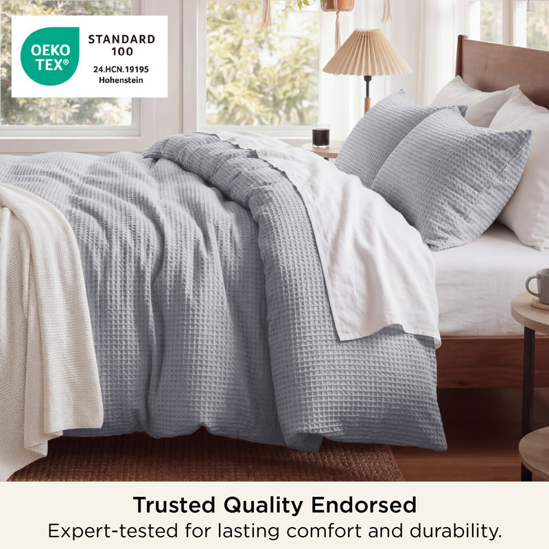 Ensemble de housse de couette à tissage gaufré 100% coton Essential Collection, Gris