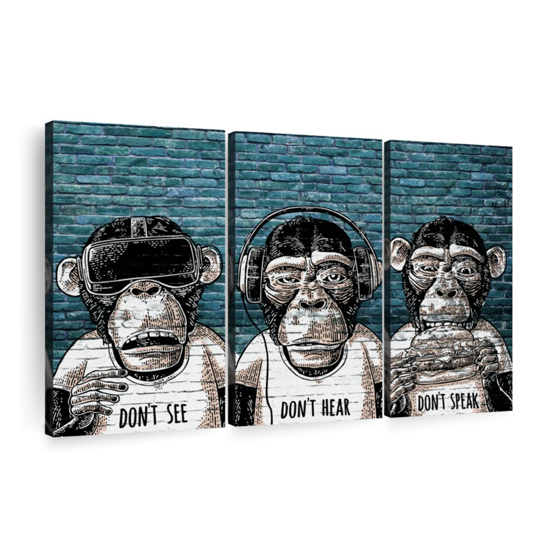 " Three Monkeys " by Existencils 3 - Pieces, 48" H x 74" W x 1.25"