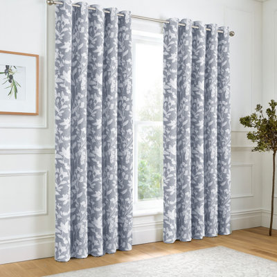 Luxury 3D Jacquard Stunning Leaf Pattern Fully Lined Curtain Pair- Ringtop