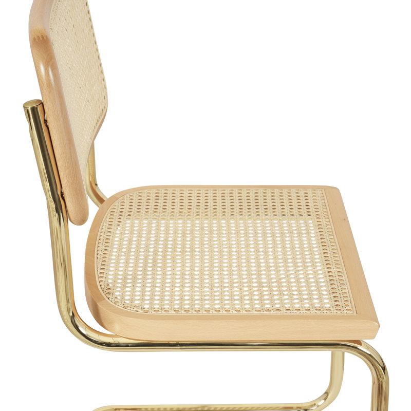 Marcel Breuer Cesca Cane Cantilever Dining Side Chair, Natural/Brass