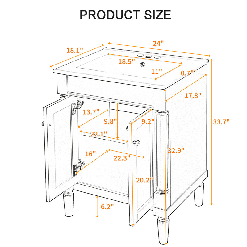 Meuble-lavabo 24 po avec lavabo en céramique, Vert