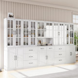 71" H X 126" W Bookcase Cabinet With Glass Doors And Large Storage Drawers(2C+2D+E)