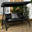 3 Porch Swing With Canopy And Soft Padding, Black Finish Garden Comfortable Seat Cushion For Outdoor Use