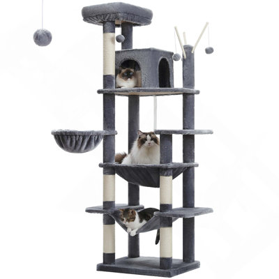 69-Inch Tall Cat Tree For Fat Cats With Super Big Hammock, Cat Climbing Tree Tower With Scratching Posts, Condo House And Large Top Perch