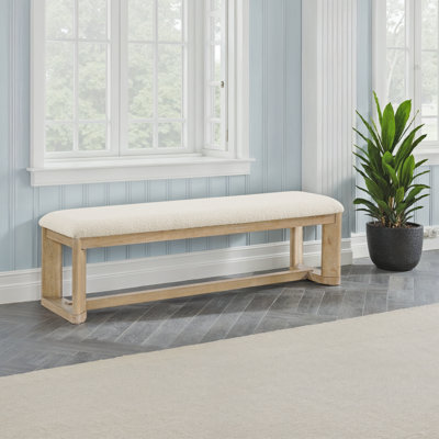 Ashal 65" Wide Coastal Upholstered Dining Bench with Boucle Fabric
