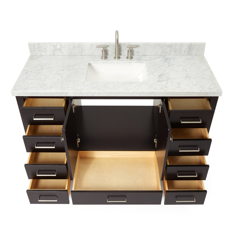 Cambridge 55'' Single Bathroom Vanity with Top, Espresso / Brushed Nickel