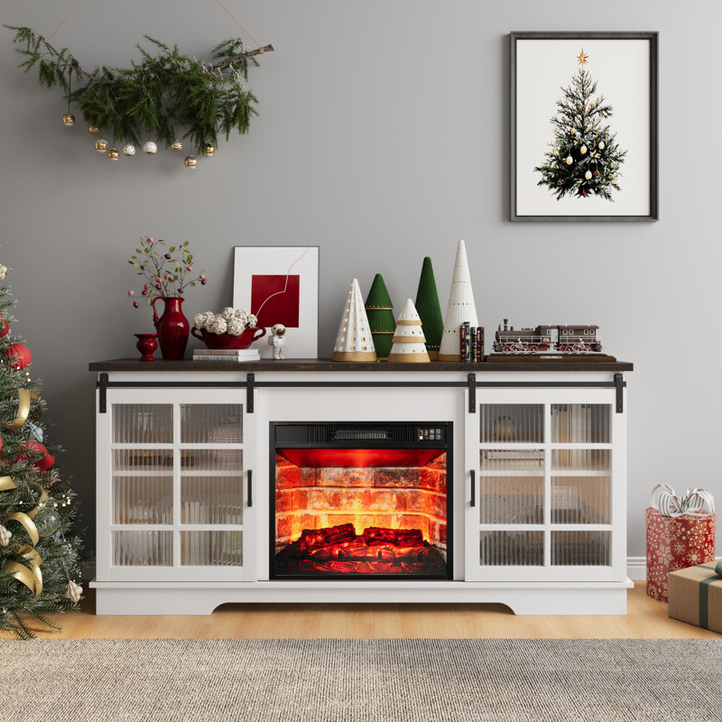 Modern Farmhouse 59" Tv Stand With Electric Fireplace, Manufactured Wood Media Console Heats 400 Sq. Ft – For Living Room Or Bedroom