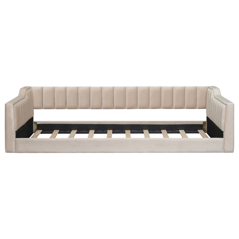 Xl Size Upholstery Daybed And Side Storage Pocket, Beige
