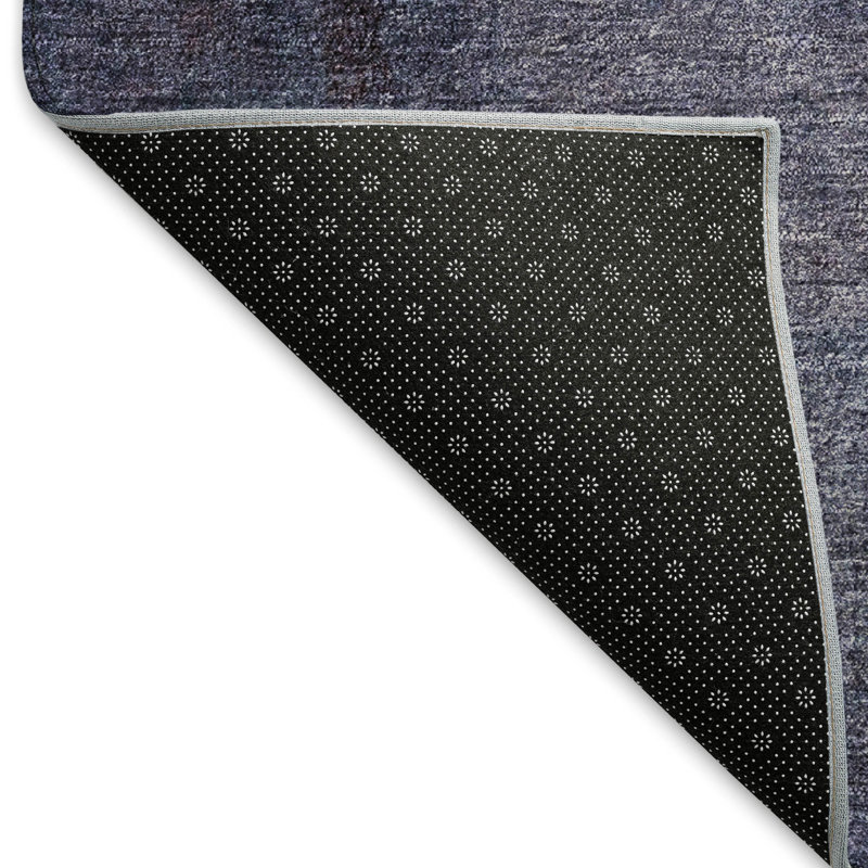 Tapis bleu marine de qualité supérieure lavable à la machine Prisco, Rectangulaire 8 pi x 10 pi