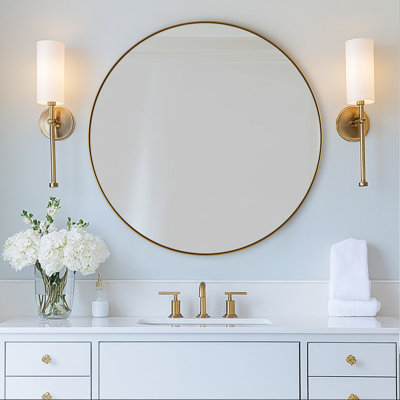 Kaitlee Modern Round Bathroom Vanity Wall Mirror | Stainless Steel Frame