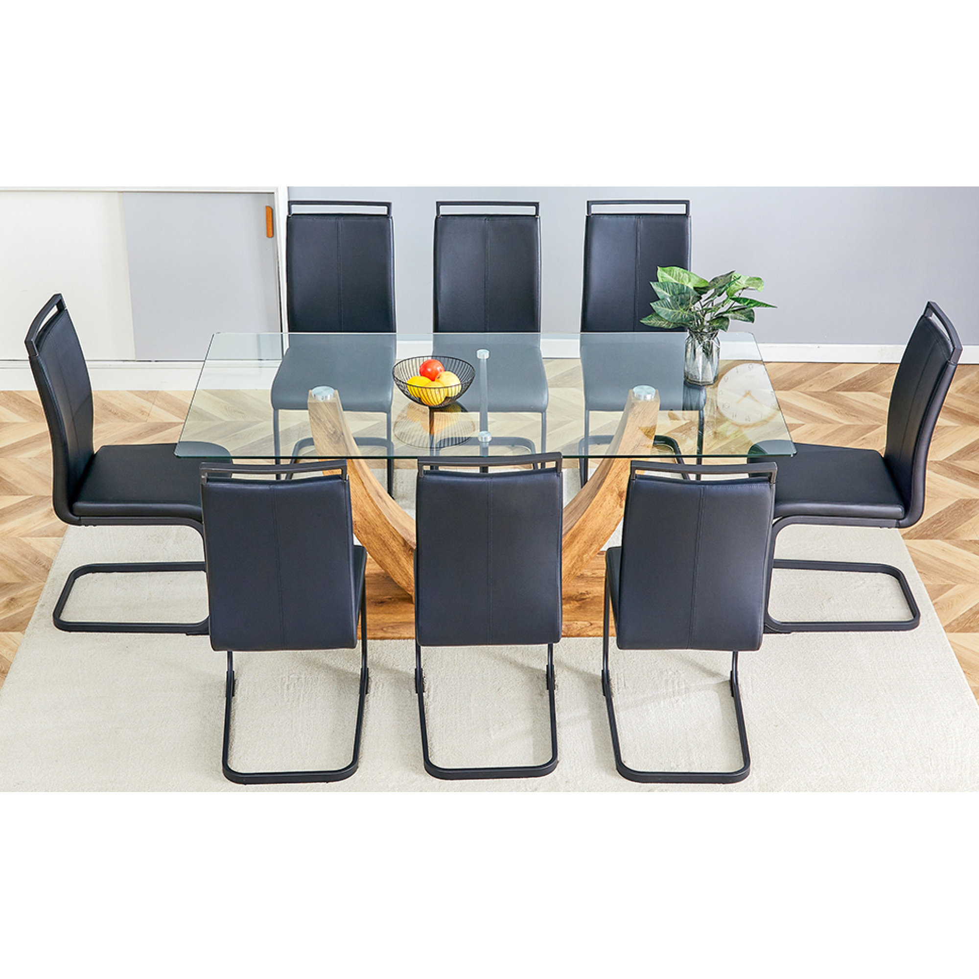 Orren Ellis Elegant Natural Style Tempered Glass Dining Table Set – 71 ...