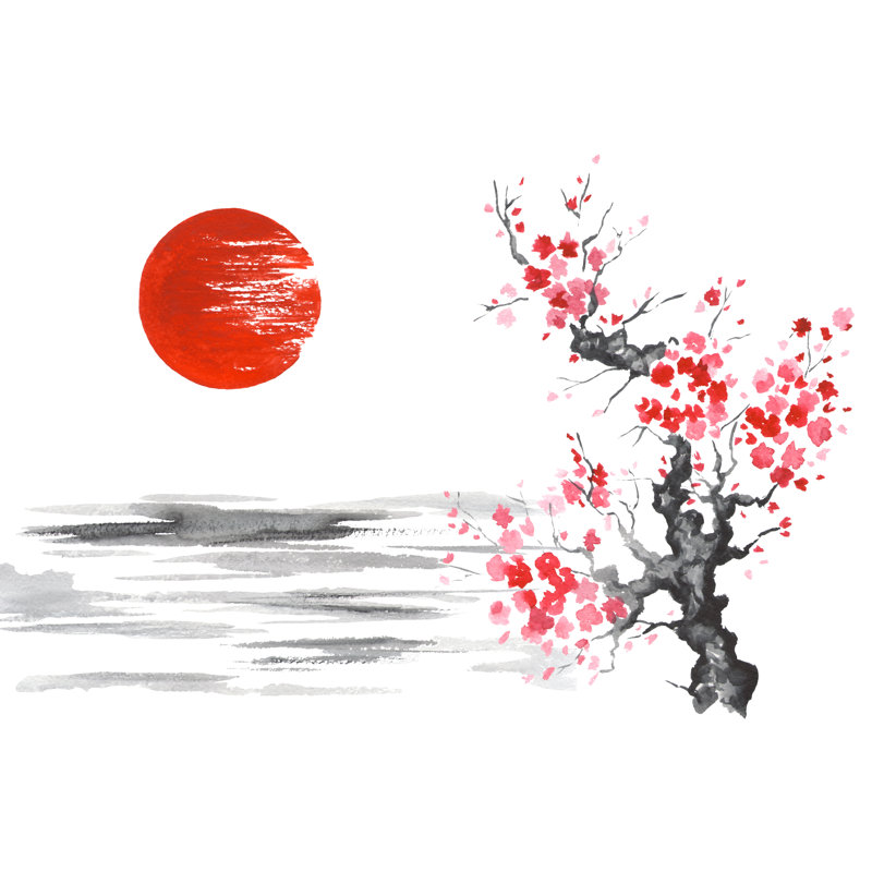 Sumi-E Art Sakura - Wrapped Canvas Print, 30cm H x 46cm W x 3.8cm D