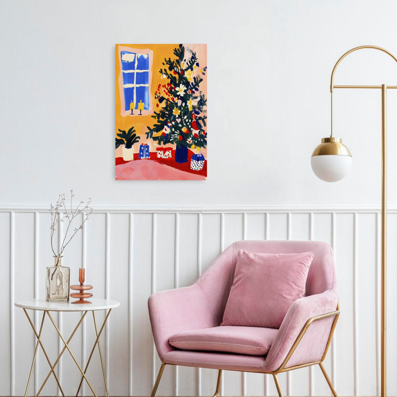 Festive Cozy Corner, arbre de Noël contemporain abstrait abstrait, impression d'art mural, 24" H x 16" W
