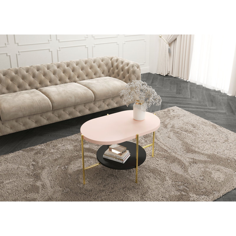 Borealis Four Leg Coffee Table with Storage, Pink/Gold