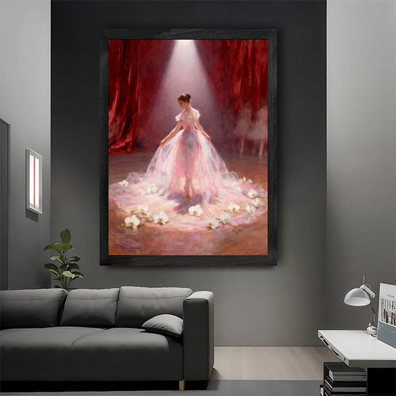 Peinture à l'huile encadrée noire danseuse de ballet rétro, H 11 po x l 9 po